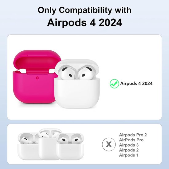 Compatibel met Airpods 4 (2024), schokbestendig, krasbestendig, van siliconen, voor AirPods 4e generatie, zichtbare led aan de voorkant, roze — afbeelding 2
