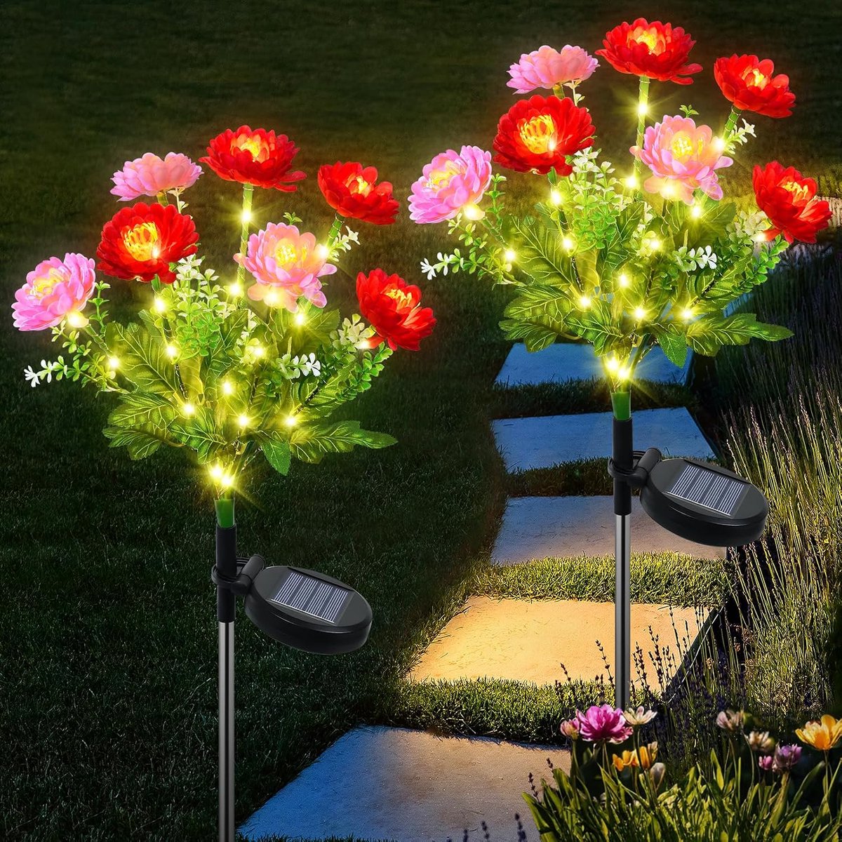 2 stuks zonne-energie lampen voor buiten en tuin, 2 modi, waterdicht, 35 leds per lamp, tuinverlichting op zonne-energie