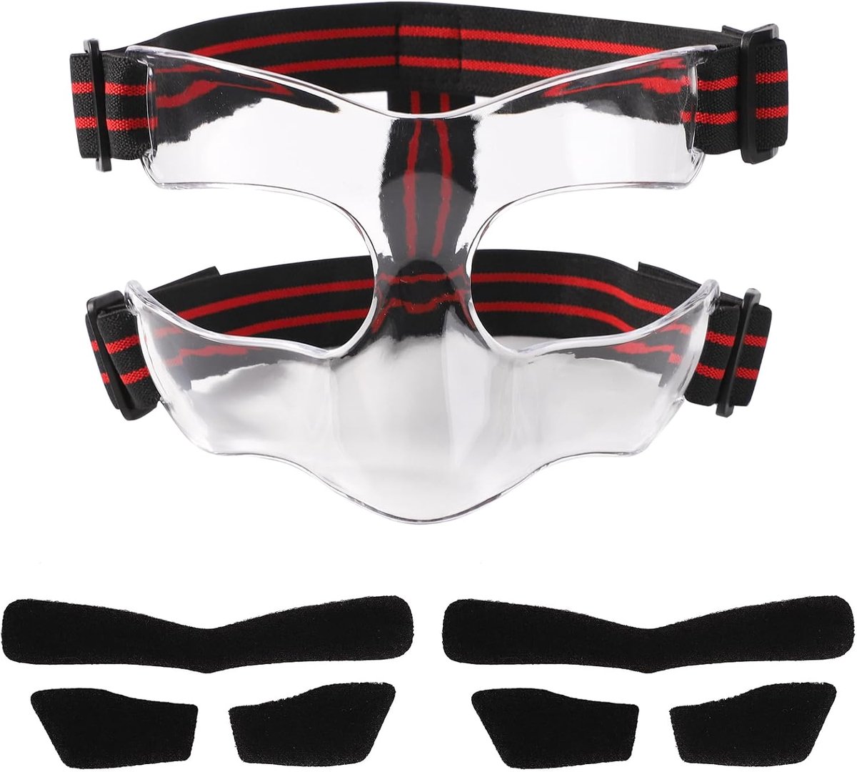 Neus Gezichtsbeschermer, 15x9,5cm Rood en Zwart Verstelbaar Masker Sport Gelaatsscherm Neusbeschermer Gezichtsmasker met Vulling voor Basketbal Voetbal Honkbal (Halve Dekking)