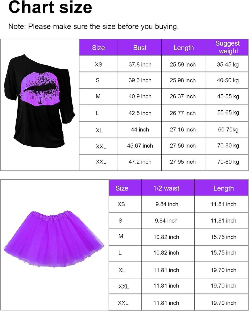 Complete kostuumaccessoireset met T-shirt, tutu, haarband, oorbellen, ketting en beenwarmers voor feesten en evenementen