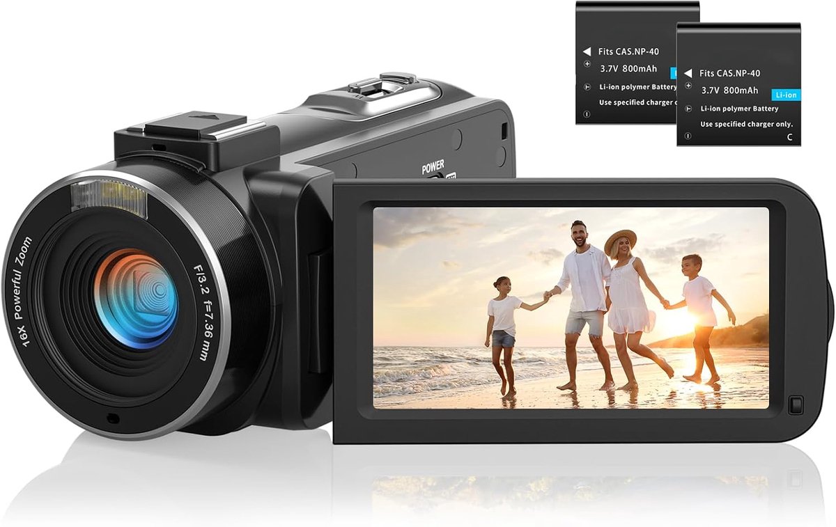 Camcorder, 1080p, 36 MP, IR-nachtzicht, videocamera, digitale camera met 2 batterijen, 3,0 inch IPS-scherm, vloggingcamera, 30 fps, 16x digitale zoom voor YouTube, streaming-video-opname