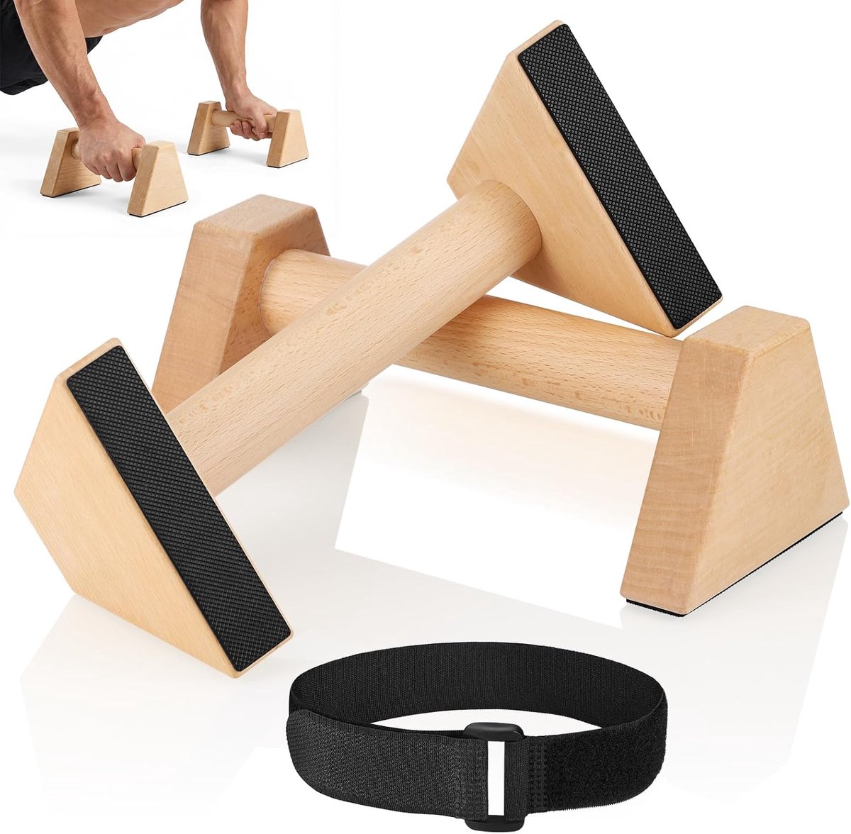 Push-upgrepen van hout, 2 antislip handgrepen, ergonomische parallettes, stabiel en duurzaam push-uphandvat, voor thuis en buiten, ideaal als calisthenics-uitrusting