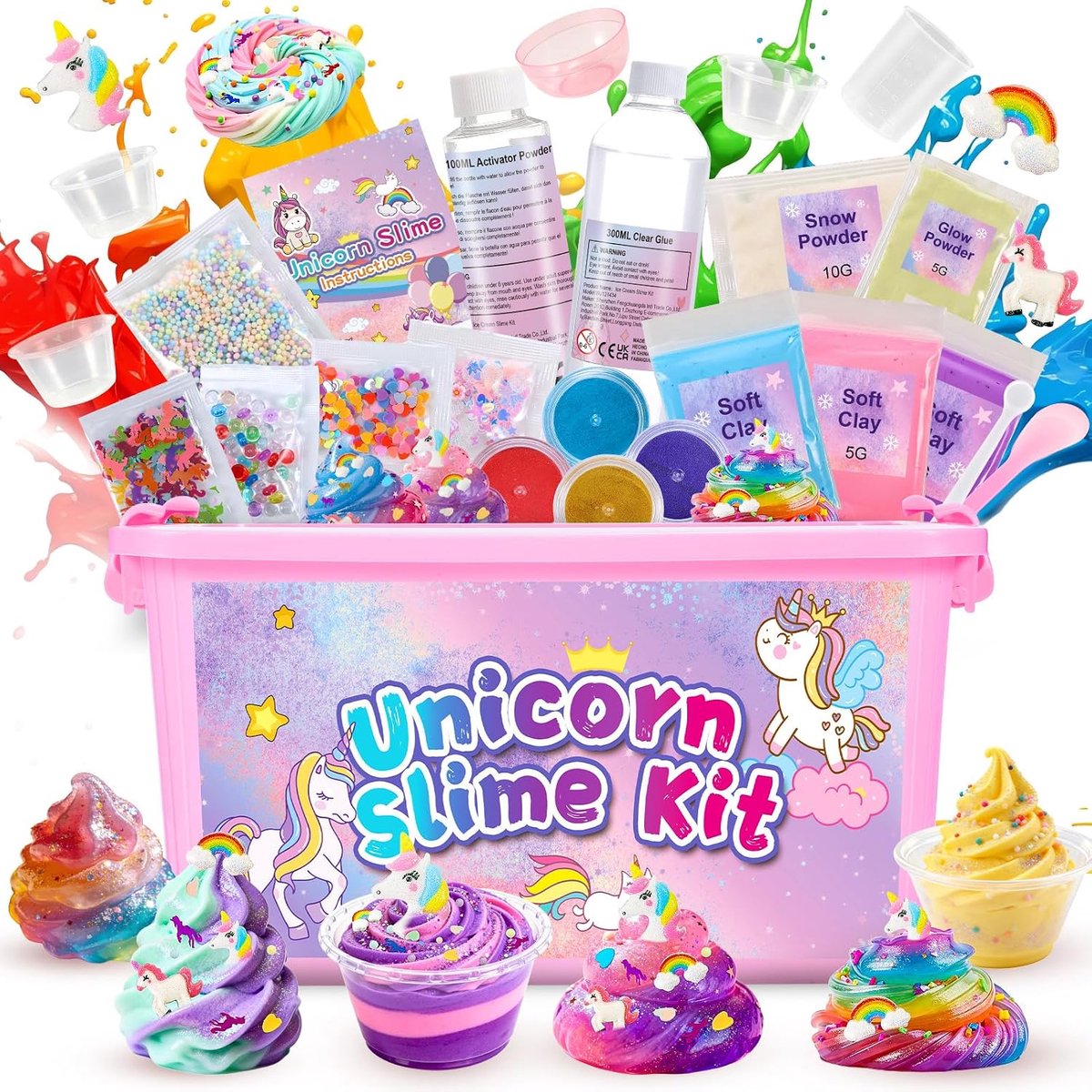 iKidiki Slijm Zelf Maken Set, Eenhoorn Slijm Kinderen Cadeau Meisjes 6 7 8 9 10 11 12 Jaar DIY Slijm Speelgoed Vanaf 6-12 Jaar Meisjes Kinderverjaardag Gastgeschenken Slijm Set Om Zelf Te Maken