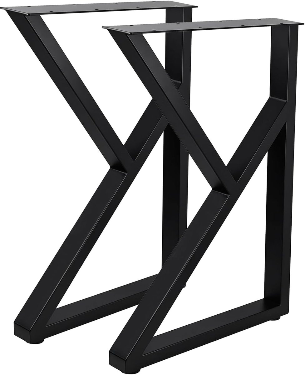 Poten, set van 2, industriële rustieke stalen tafelbankpoten voor doe-het-zelf salontafel, eettafel, meubelproject, zwart (H71xB45cm-K-vorm)