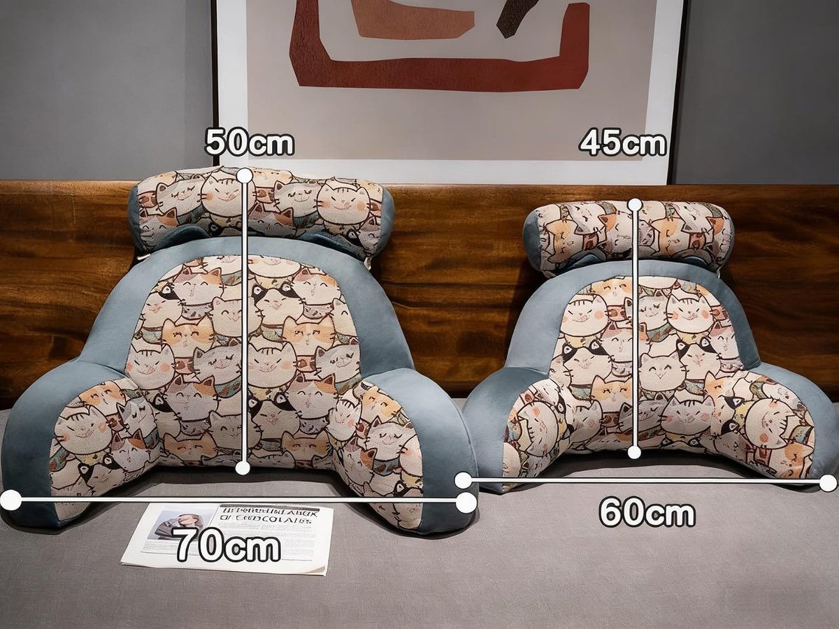 Rugkussen voor bed en bank met armleuningen Ergonomisch leeskussen voor volwassenen Ademend leeszitkussen met afneembare bekleding Voor lezen (Kleine beer bruin, 70 * 50 cm)