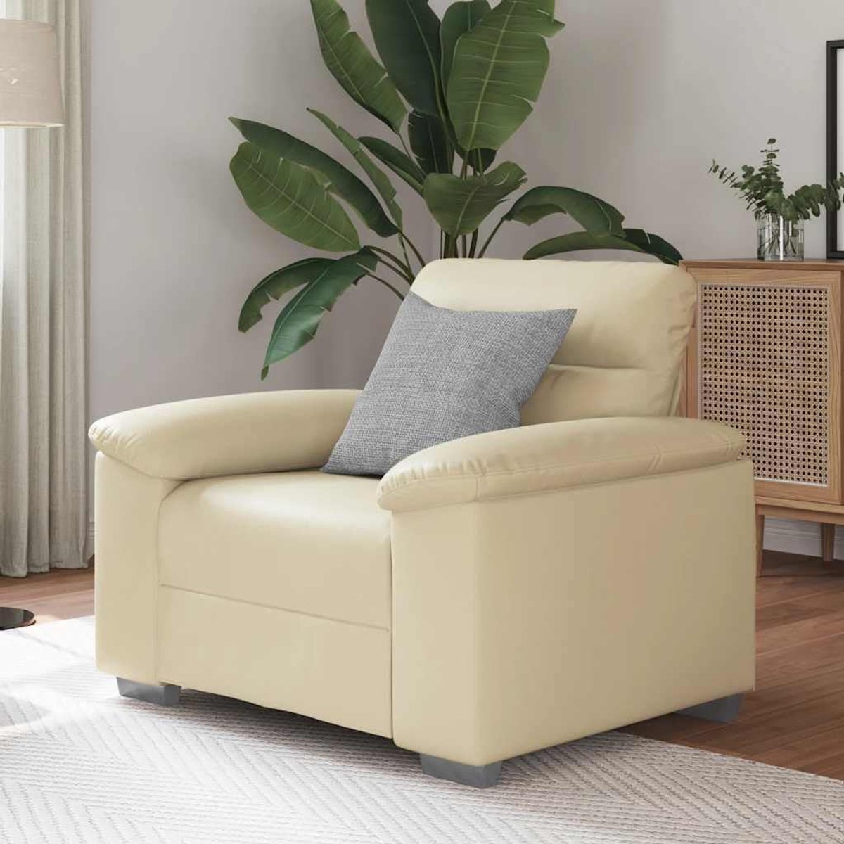 crème 60 cm kunstleer sofa met brede armleuningen en robuust houten metalen frame voor woonkamer en kantoor, duurzaam gestoffeerde meubels met hoog comfort