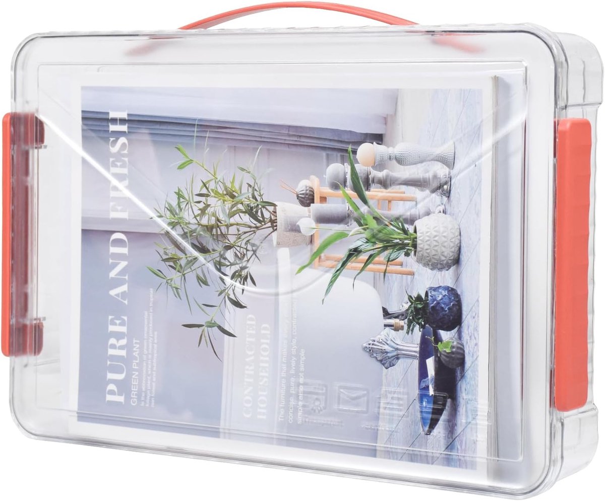 Opbergdozen met deksel - A4 transparante papieren opbergorganizer met handvat en draagbare projectkoffer lade organizer voor het opbergen van certificaten, foto's, plakboek en