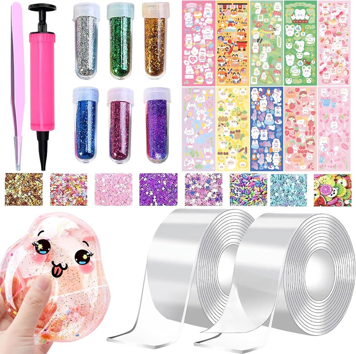 38-Delige Nano Tape Bubble Set - Dubbelzijdige Plakband voor DIY Creaties, Luchtballon Tape en Glitter Stickers zonder Sporen