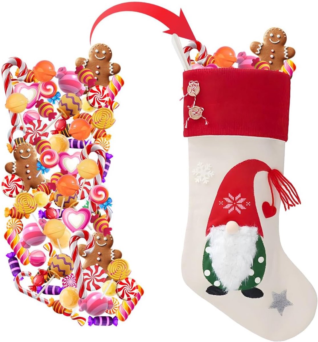 Kousen, lege kerstkousen, kerstsokken om op te hangen, pluche kabouters, kerstkousen om op te hangen, gepersonaliseerde kerstkousen, 45 x 25 cm