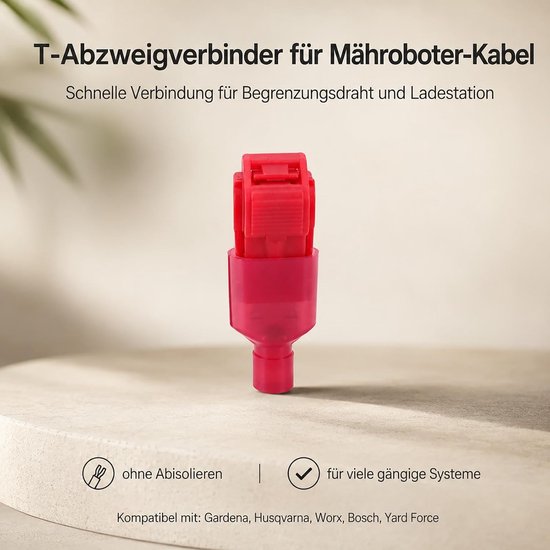 20 stuks T-aftakverbinders, rood, aansluitklemmen voor robotmaaiers, weerbestendig, zonder strippen, compatibel met Husqvarna, Gardena, Bosch, Worx, voor begrenzingskabel en laadstation — afbeelding 5