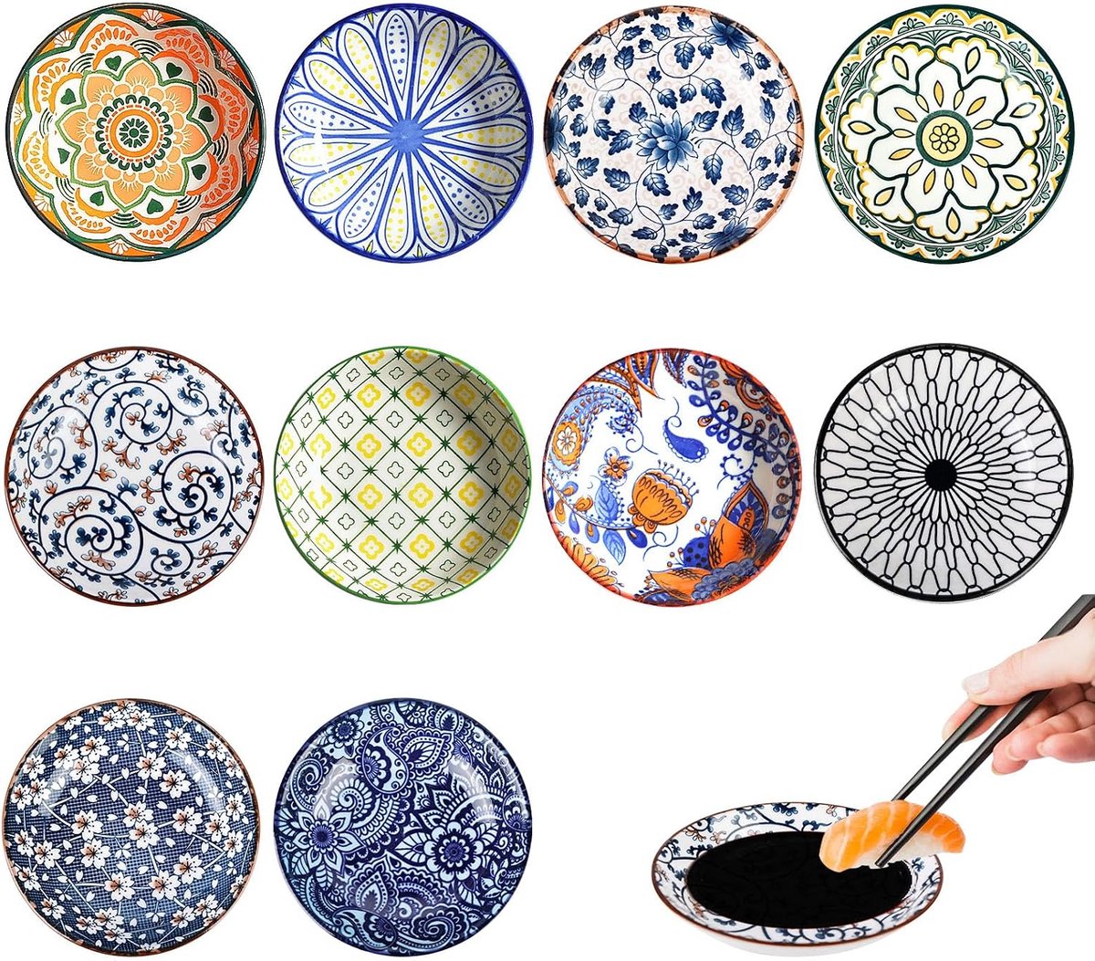 10 Stuks Keramische Dipschalen, Snackschalen Set, Tapas Schaaltjes, Keramische Schalen voor Eten, Serveren en Decoreren - 10 cm Diameter
