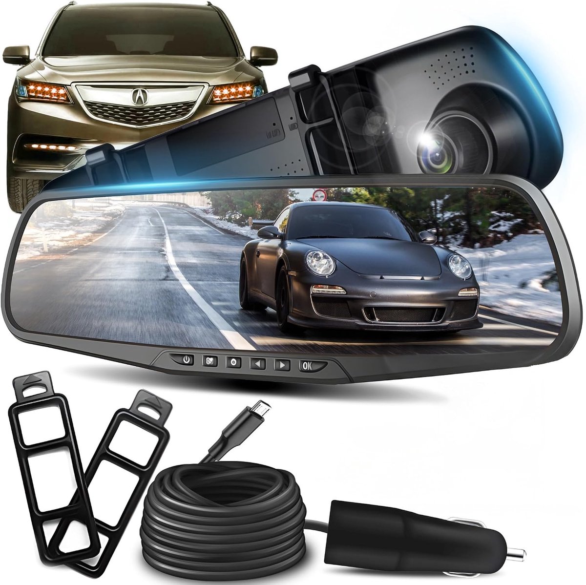 Spiegel dashcam 1080P, voor- en achteruitrijcamera, 4,3 inch display