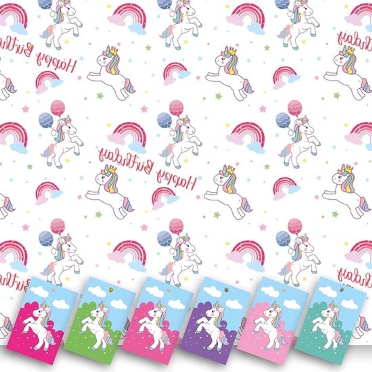 Inpakpapier Vellen - Cadeaupapier XL - Feestelijke Geschenkverpakking - Met Snijrooster - 5 XL Vellen - Unicorn Thema