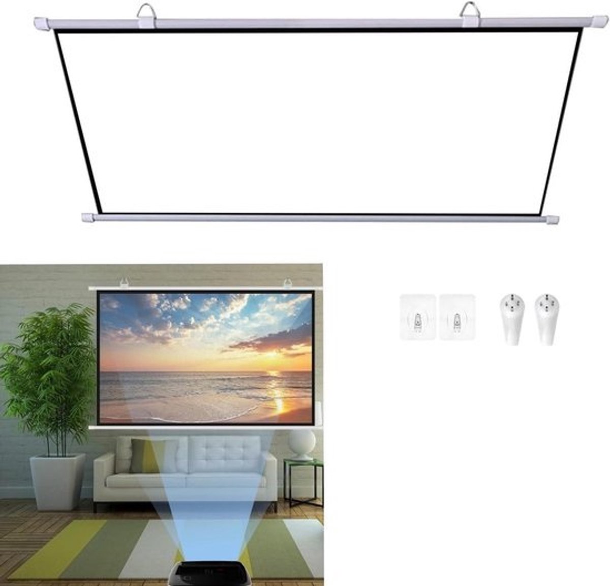 Projectiescherm - Beamer scherm - Thuisbioscoop maken - Draagbaar oprolbaar ontwerp - 30-72 inch - Wit