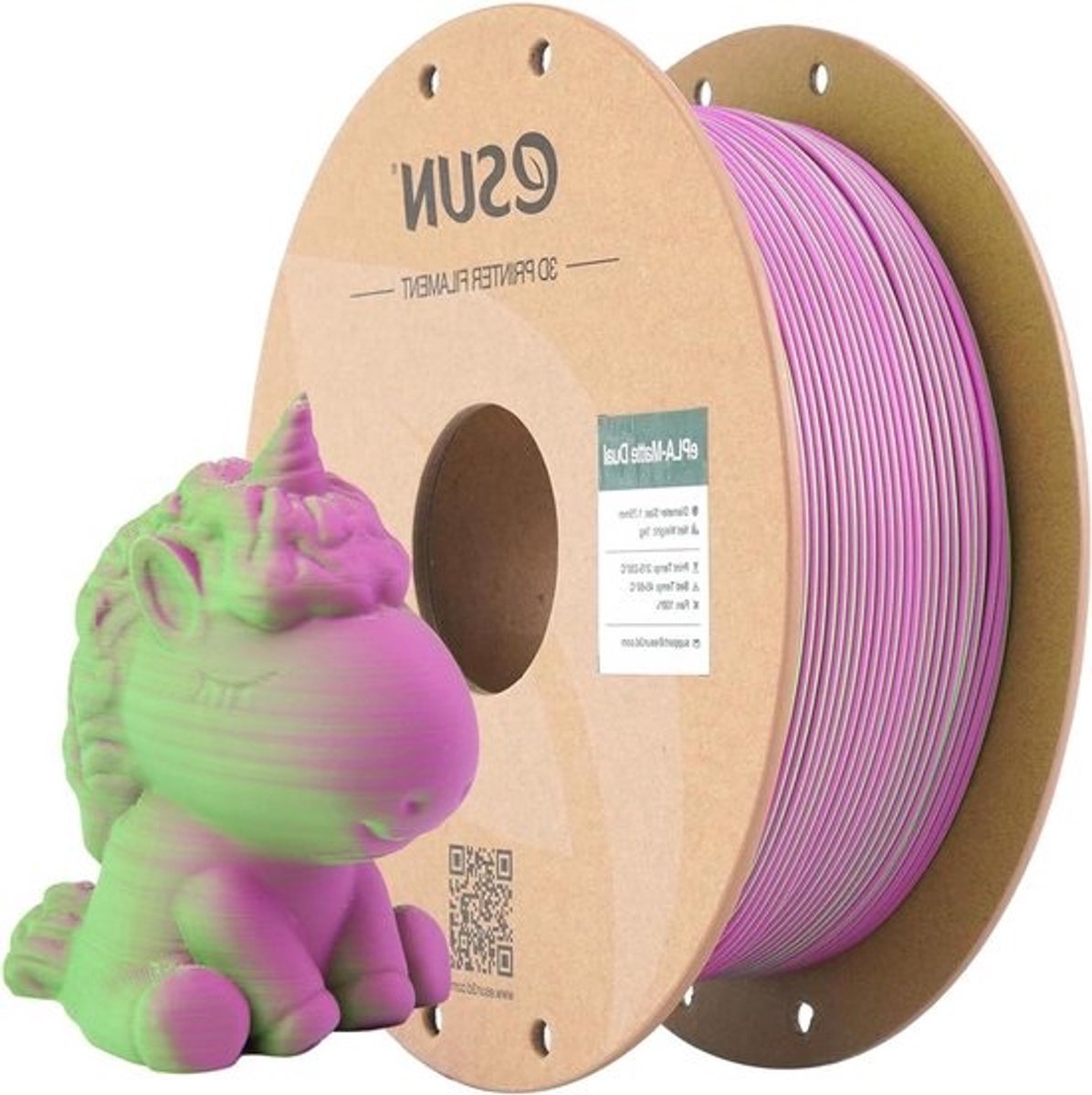 Mat PLA Filament - Tweekleurig Materiaal - 3D Printen - Glansvrije Textuur - 1.75mm 1KG - Groen Roze