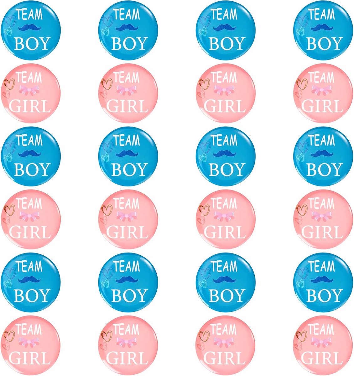 Open Knop Team Boy en Team Girl Pin Badge Ronde Pinback Knop Pinback Knoppen voor Baby Shower Party Decoratie Accessoires 24 stuks (Blauw en Roze), Durchmesser 4,5 cm, IJzer