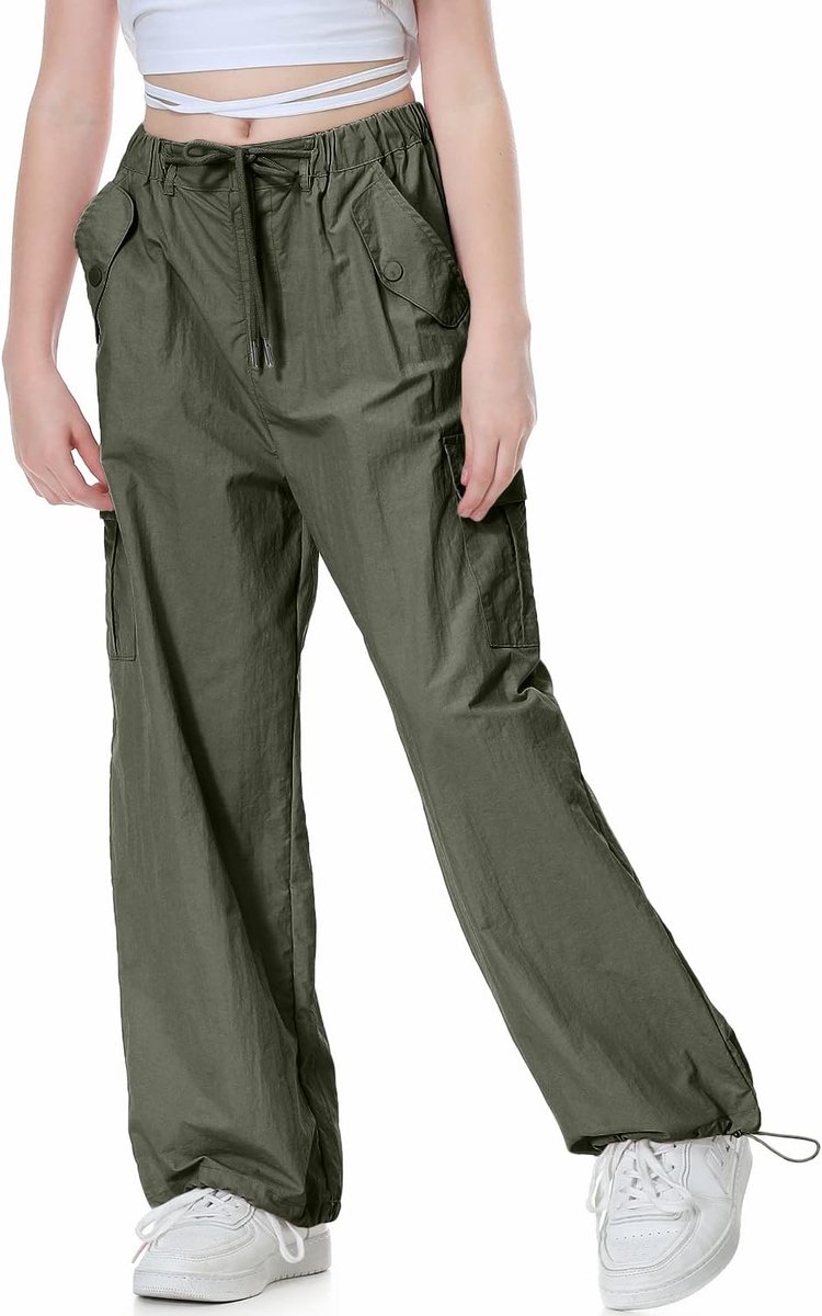 Parachute Baggy Cargo Broek voor Meisjes, Y2K Vintage Joggingbroek met Verstelbare Elastische Taille voor Kinderen