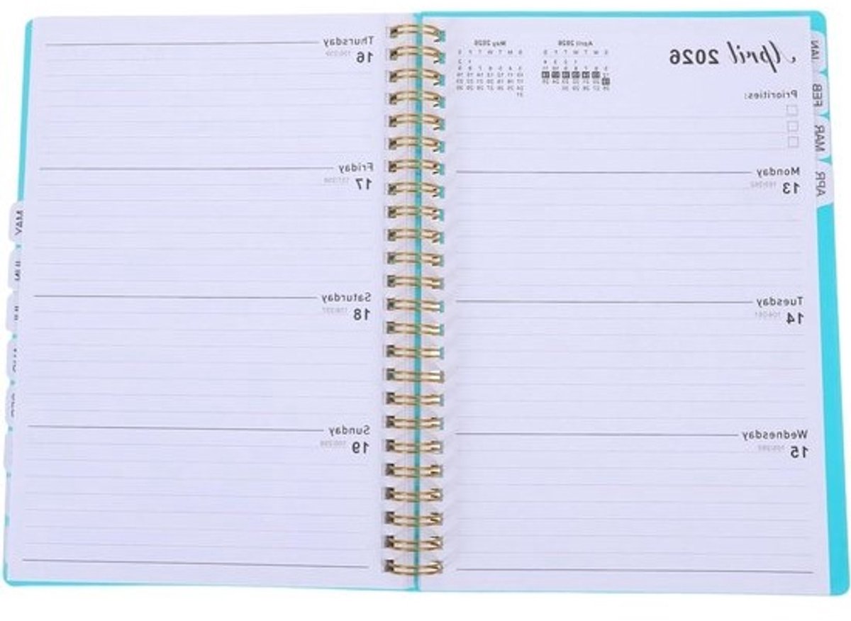 Planner Notebook - Agenda Dagplanner - Tijdmanagement - Flexibele Wirebound Omslag - A5 Formaat - Groen