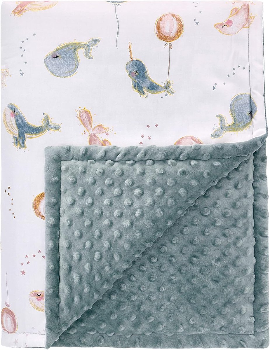 Babydeken warme deken voor de winter, drielaagse katoenen kinderdeken, winterbank, 75 x 100 cm, walvis