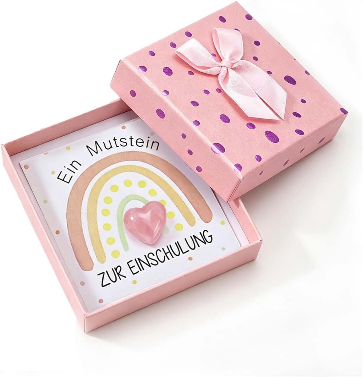 Vertrouwenssteen voor schoolstart | Roze Cat's Eye | Natuursteen met kaart & orgelzak | Cadeau voor eerste schooldag, schoolkegelvulling voor jongens & meisjes