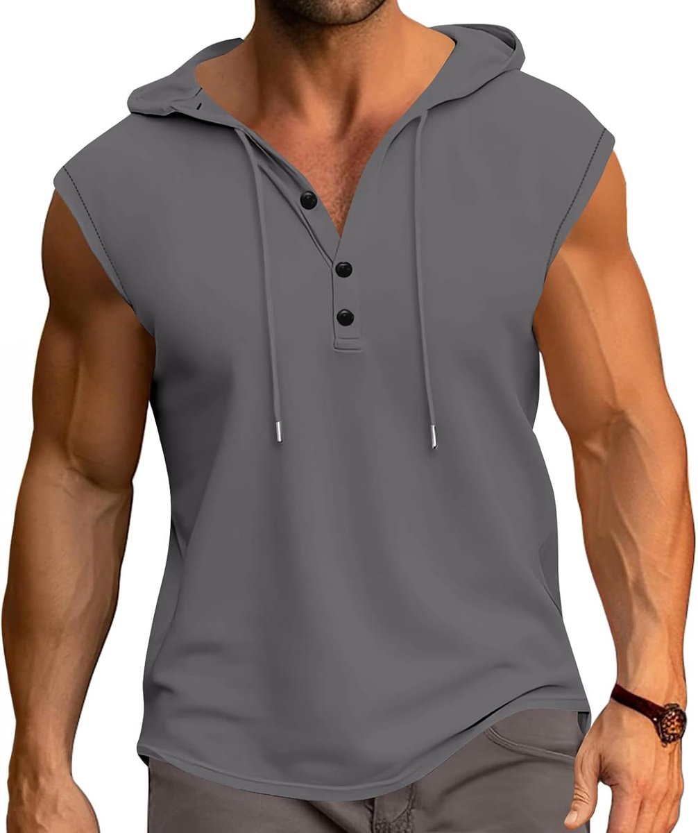 Tanktop voor heren met capuchon, katoenen tanktop, krachttraining, sportkleding, mouwloos T-shirt, M-3XL