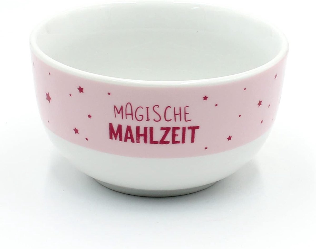 Kinderschaal-muesli-schaal-fruitschaal-eenhoorn met spreuk-magische maaltijd H/Ø ca. 5,8 x 11 cm, inhoud 250 ml, porselein, 11 cm