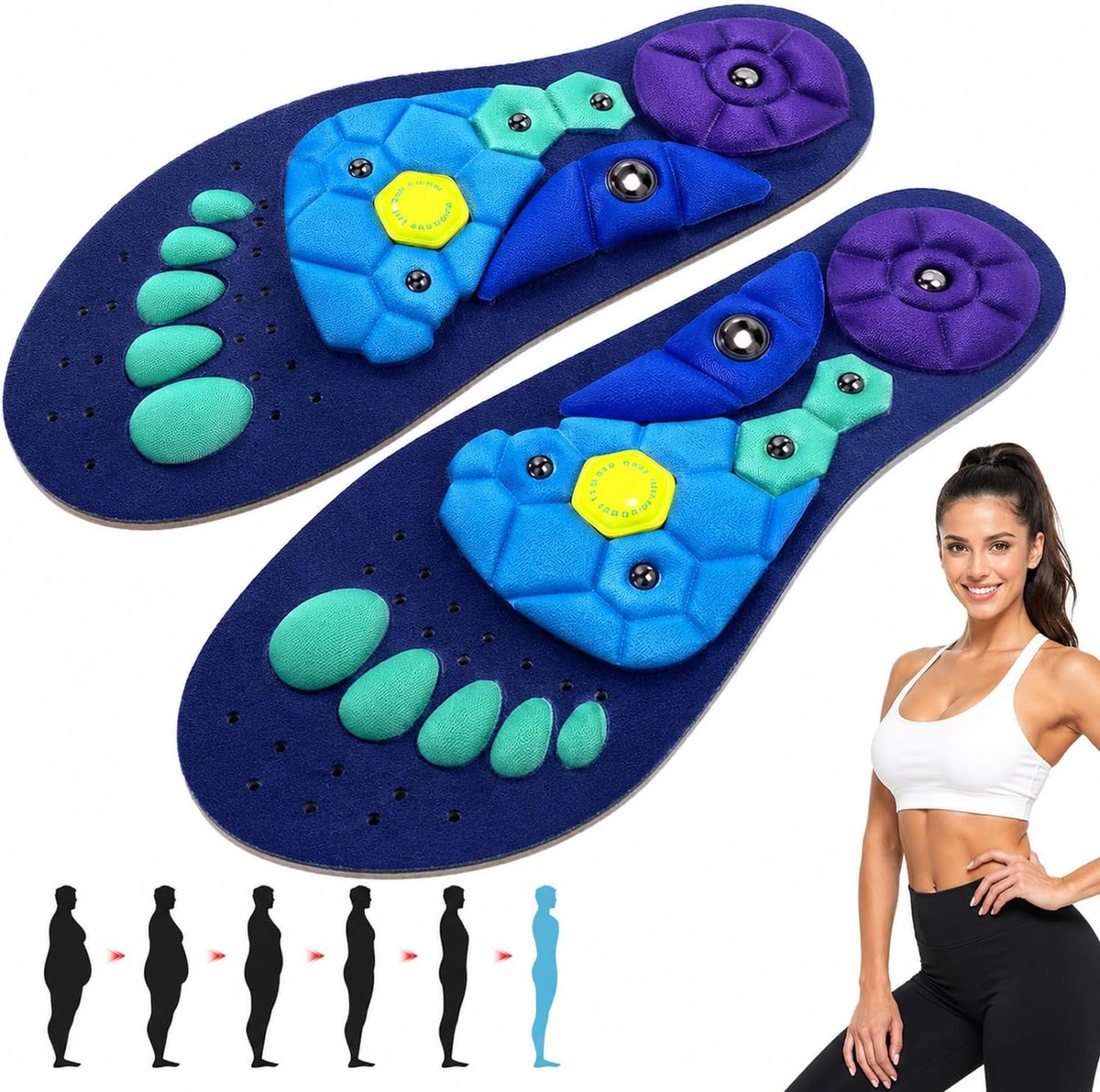 Schoenen Magnetische 35-39 - Op Maat te Knippen Zolen voor Mannen en Vrouwen, Comfortabele Inlegzolen met Masserend Oppervlak voor Dagelijks Gebruik, Blauw