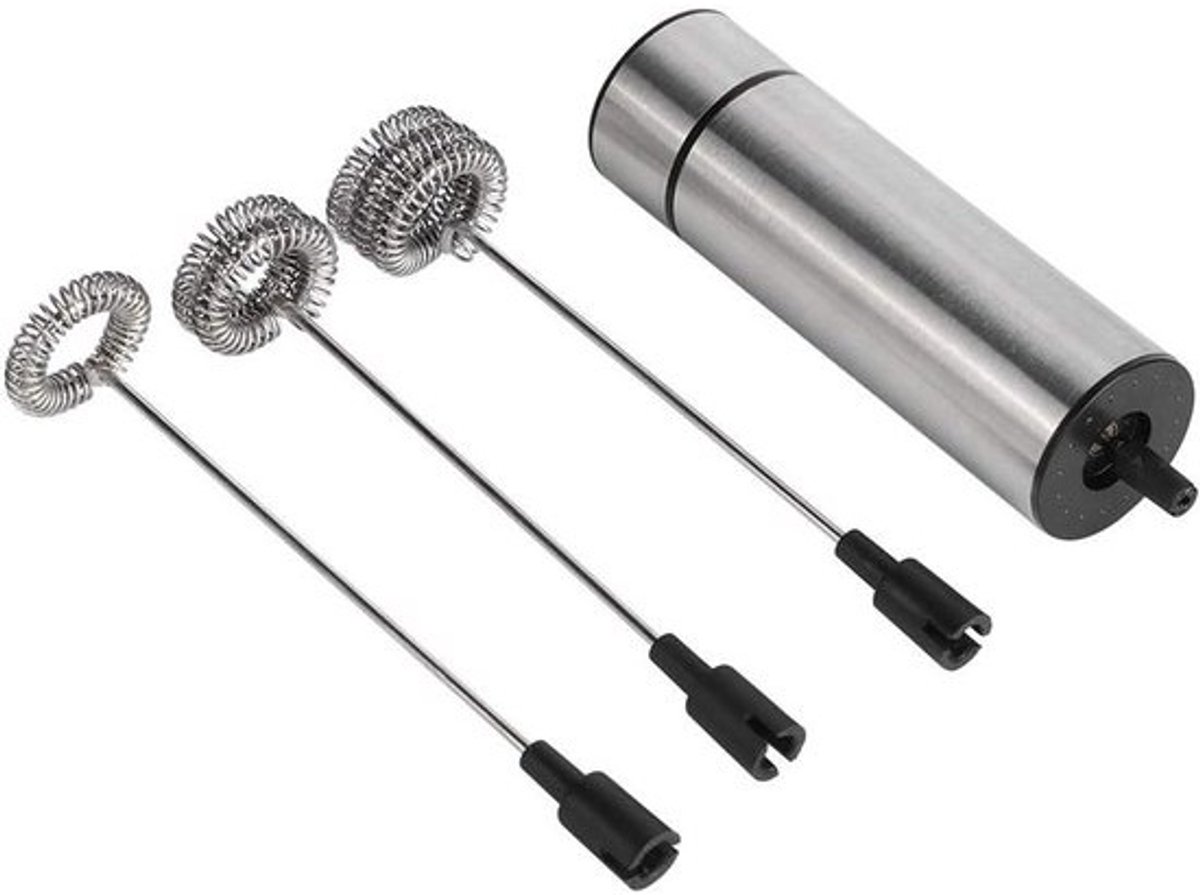 Melkopschuimer Keuken - Koffiemixer Eierklopper - Dranken Bereiden - Verwisselbare Koppen - 23 cm - Zilver