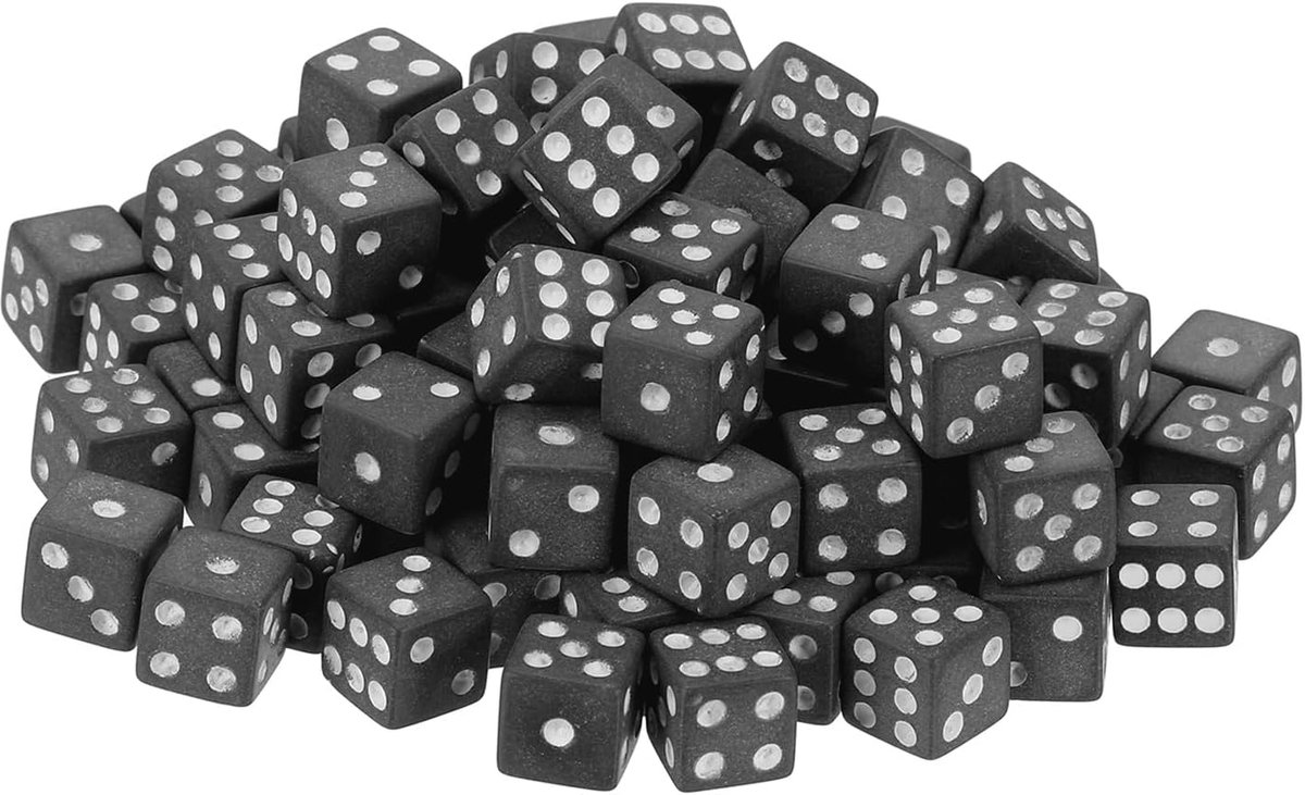 100 stuks mini-dobbelstenen, 8 mm, kleine acryldobbelstenen met zes zijden met stippen voor tafelspellen, feestelijke activiteiten, wit/zwart