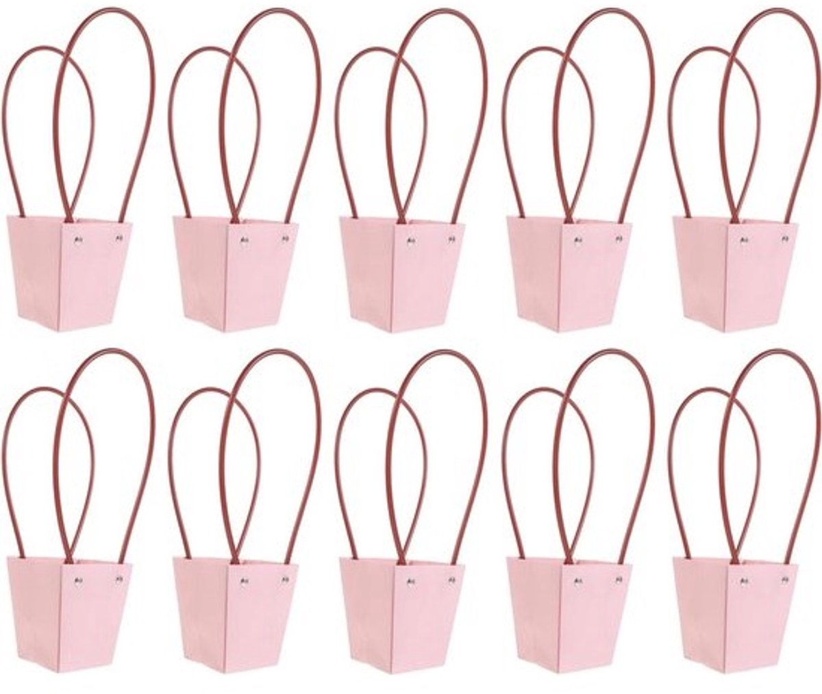 Cadeautasjes Kraftpapier - Bloementas Boeketdrager - Geschenken Inpakken - Trapezium Design - 10 stuks Medium - Roze