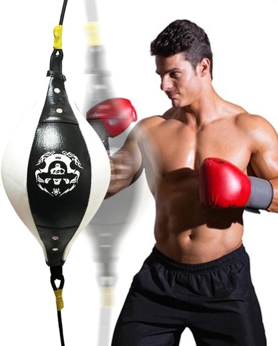 Speedbag Boksbal - Bokstrainer Fitnessbal - Boksen Verbeteren - Ruitvormig Ontwerp - 38 x 18 cm - Wit Zwart