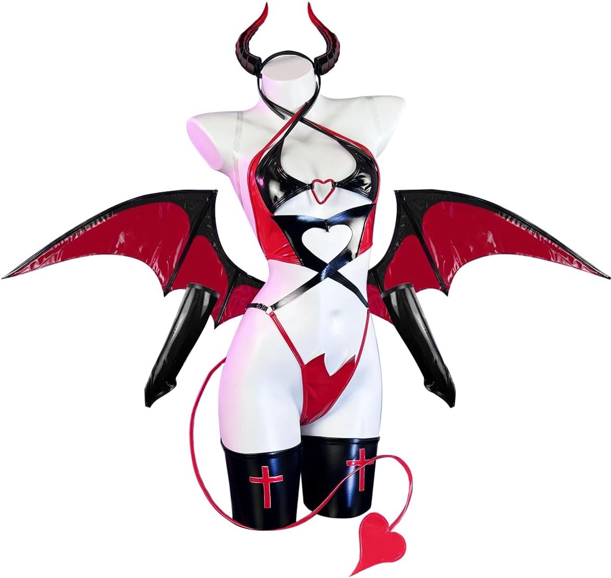 Succubus Cosplay Dames (set van 6 stuks) Anime Cosplay Lingerie Dames PU Kostuum Upgrade Succubus Lingerie Sexy Outfit