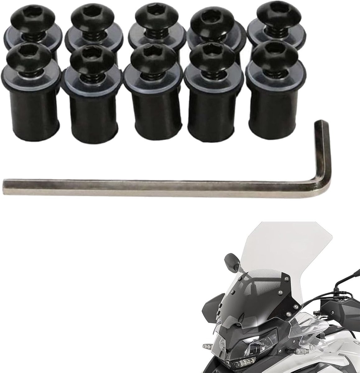 Dailygoods- Voorruitschroeven 5 mm - Motorfiets Windschild Bevestiging - Zwart - 10 Stuks - Slijtvast - Roestbestendig - Windschildschroeven