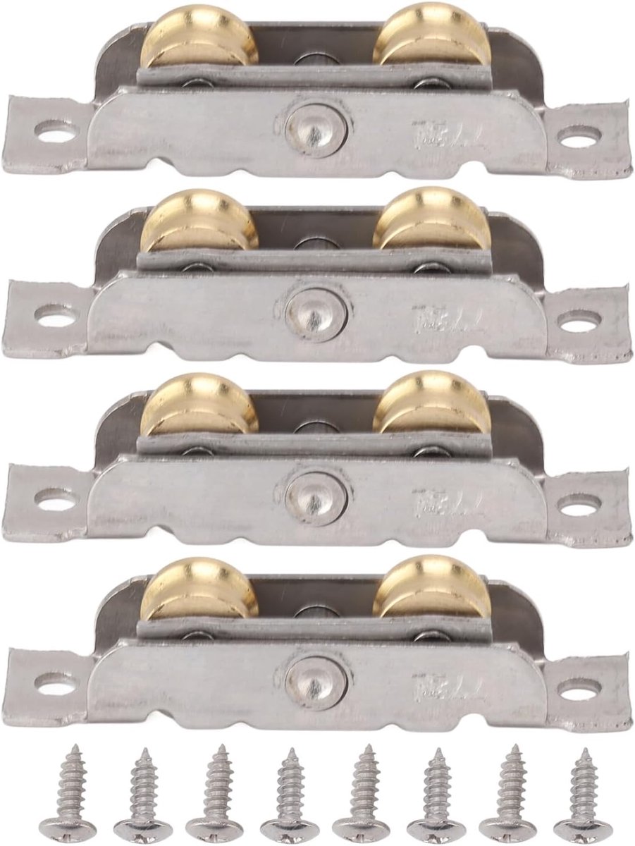 Dailygoods- Schuifdeurroller Set van 4 - Roestvrij Stalen Rollen - Metalen Bevestigingskit - Schokbestendig - Duurzaam - Eenvoudig te Installeren - Sc