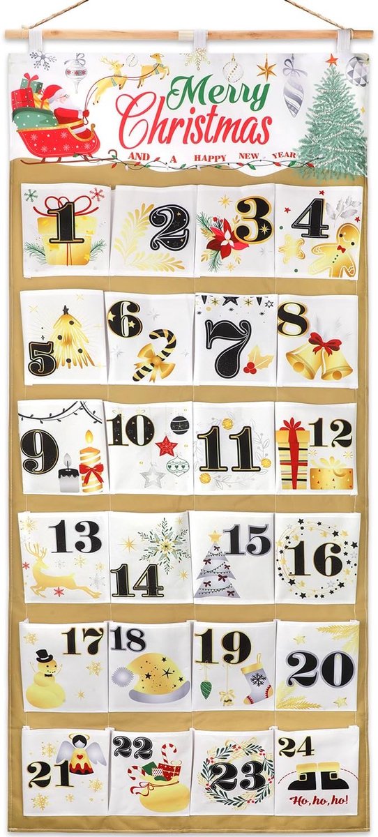 Dailygoods- Adventskalender 2025 - Herbruikbare Stoffen - 24 Zakken - Aftelkalender Kerstmis - Decoratie voor Muur - Vleugje Warmte