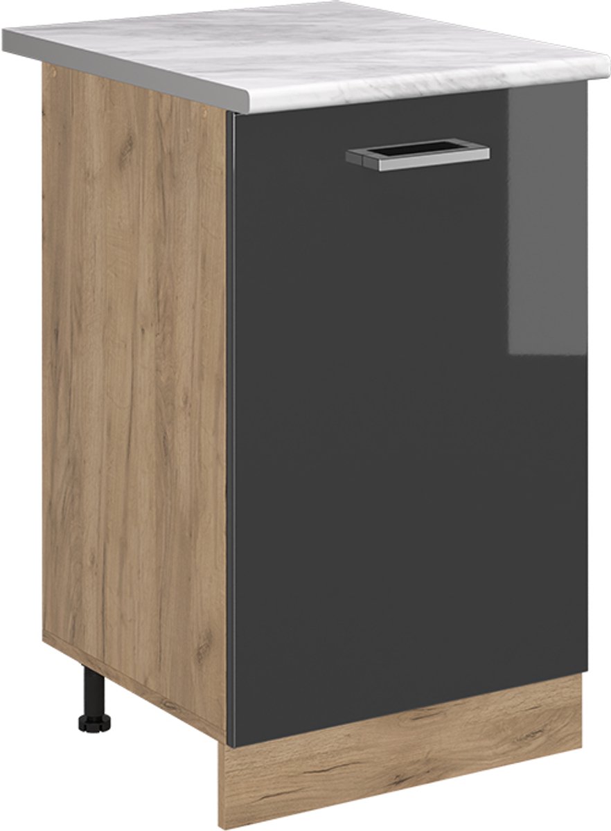 Vicco Keukenonderkast R-Line, Antraciet Hoogglans/Goudkleurig Eiken, 50 cm marmer werkblad