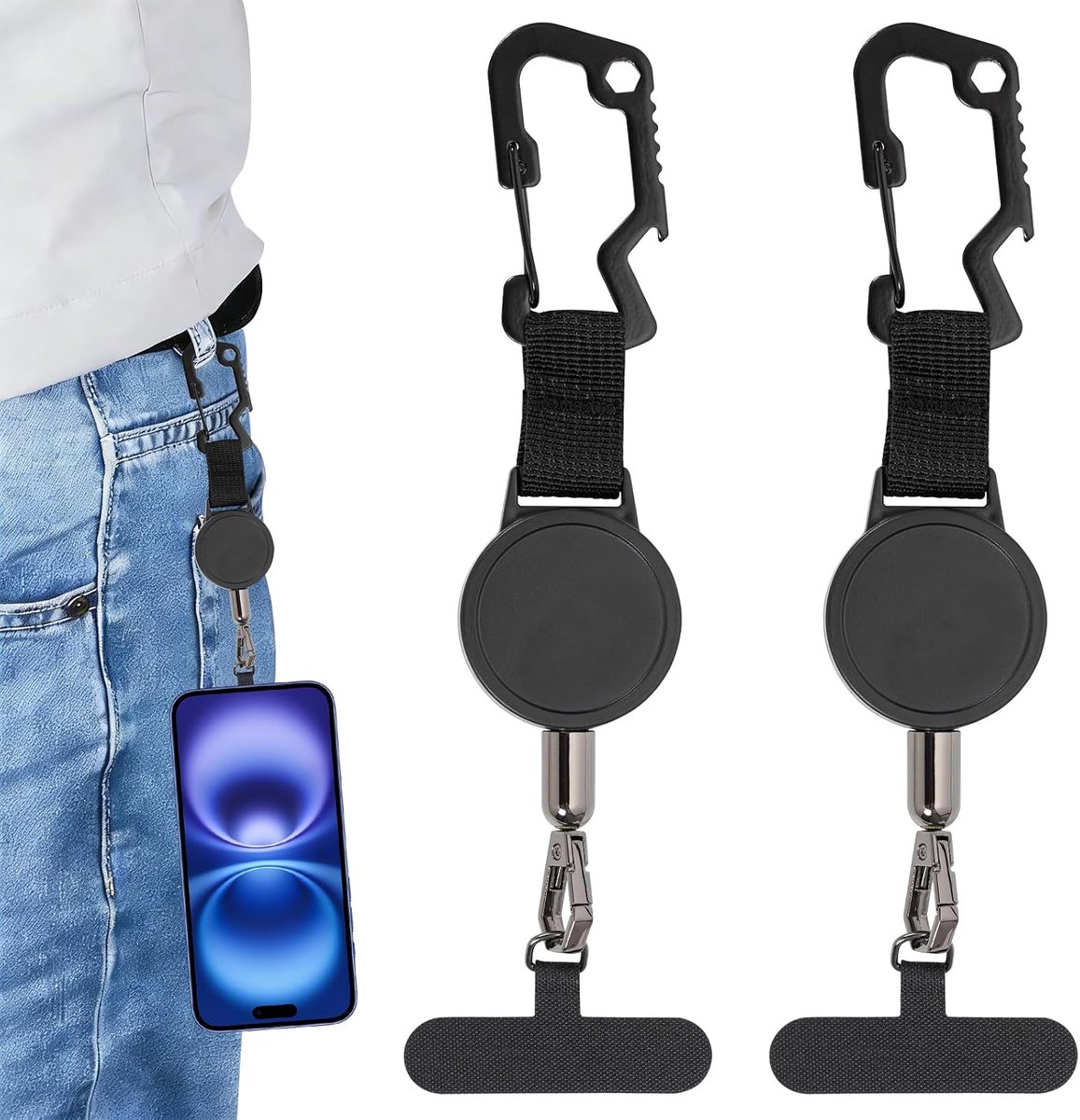 2 stuks skitelefoonhouder voor telefoon, intrekbaar, anti-val, telefoonkoord, multifunctioneel, diefstalbeveiliging, voor wandelen, fietsen, klimmen, skiën, hardlopen