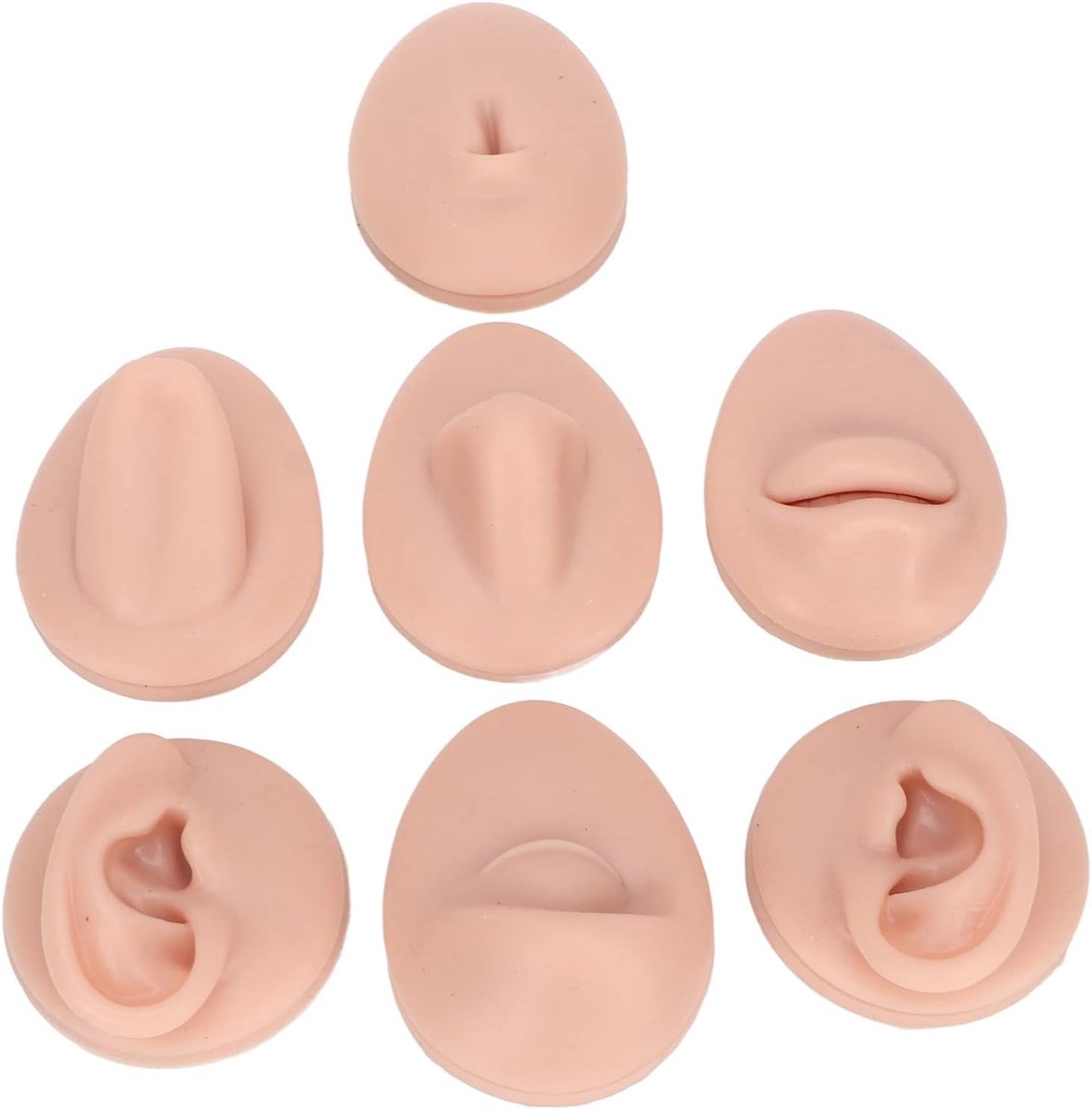 7 stuks zachte piercing oefenset, siliconen oormodel, flexibele lichaamsdelen tong ogen mond neus navel model voor sieraden display onderwijsgereedschap (medium huidskleur)