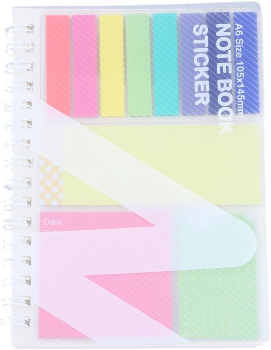 A6, kleurrijk, met indextabbladen, spiraalbinding, klein formaat, ringboek met zelfklevende notities voor kantoor, school