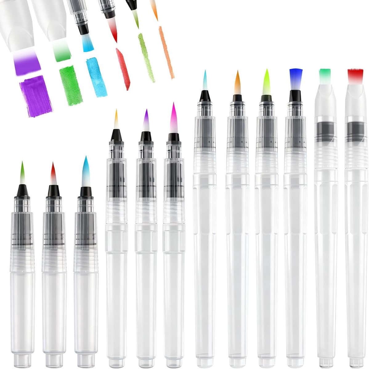 12 stuks aquarelpenselen met reservoir, watermarker, fijne/middel/grote punt, waterpenselen, schilderen, aquarelstiften voor kinderen en volwassenen, schilderen en aquarelverf