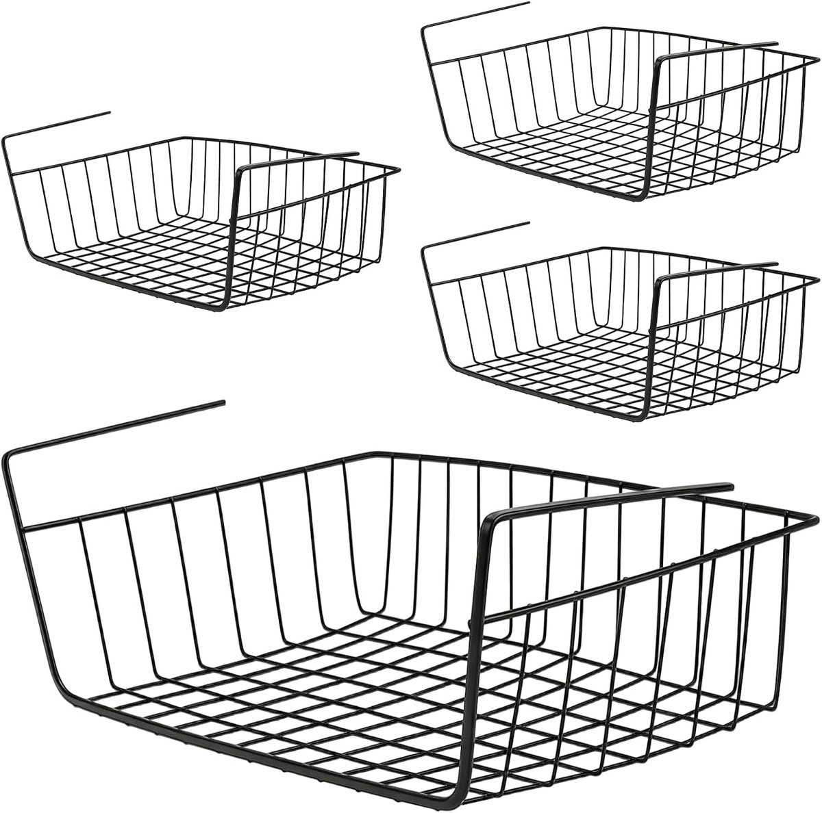 4 stuks onderrek hangmand, 40 x 23 x 14 cm, opbergmand, zwart metaal