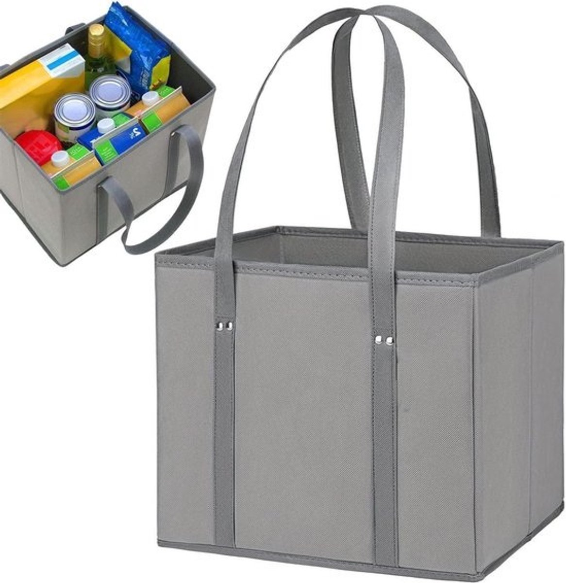 Herbruikbare Boodschappentassen - Draagtas Stoffen Tas - Boodschappen Organiseren - Doosvorm Robuuste Structuur - 33 x 26 x 28 cm