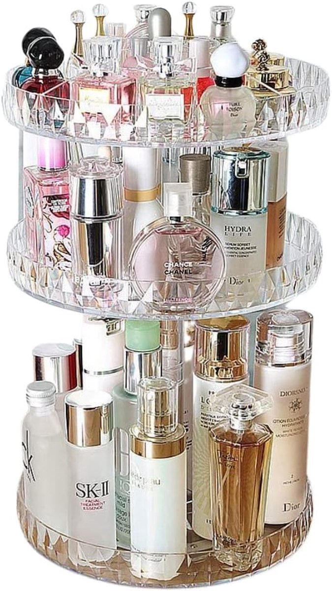 Dailygoods- Makeup Organizer 360° Draaibaar - Transparante Acryl Stand - 2/3 Lagen - Facetdesign - Gemakkelijk te Monteren - Cosmetic Organizer