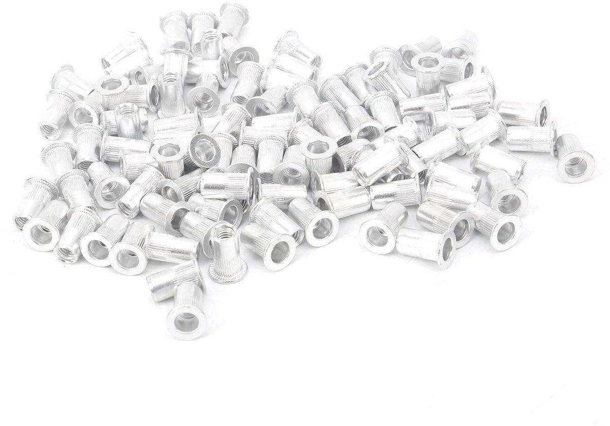 Dailygoods- Treklinkmoeren 100 Stuks - Aluminium - Platte Kopmoeren - Bevestigingsbuizen - M5 - Gegalvaniseerd - Bevestigingsmoeren