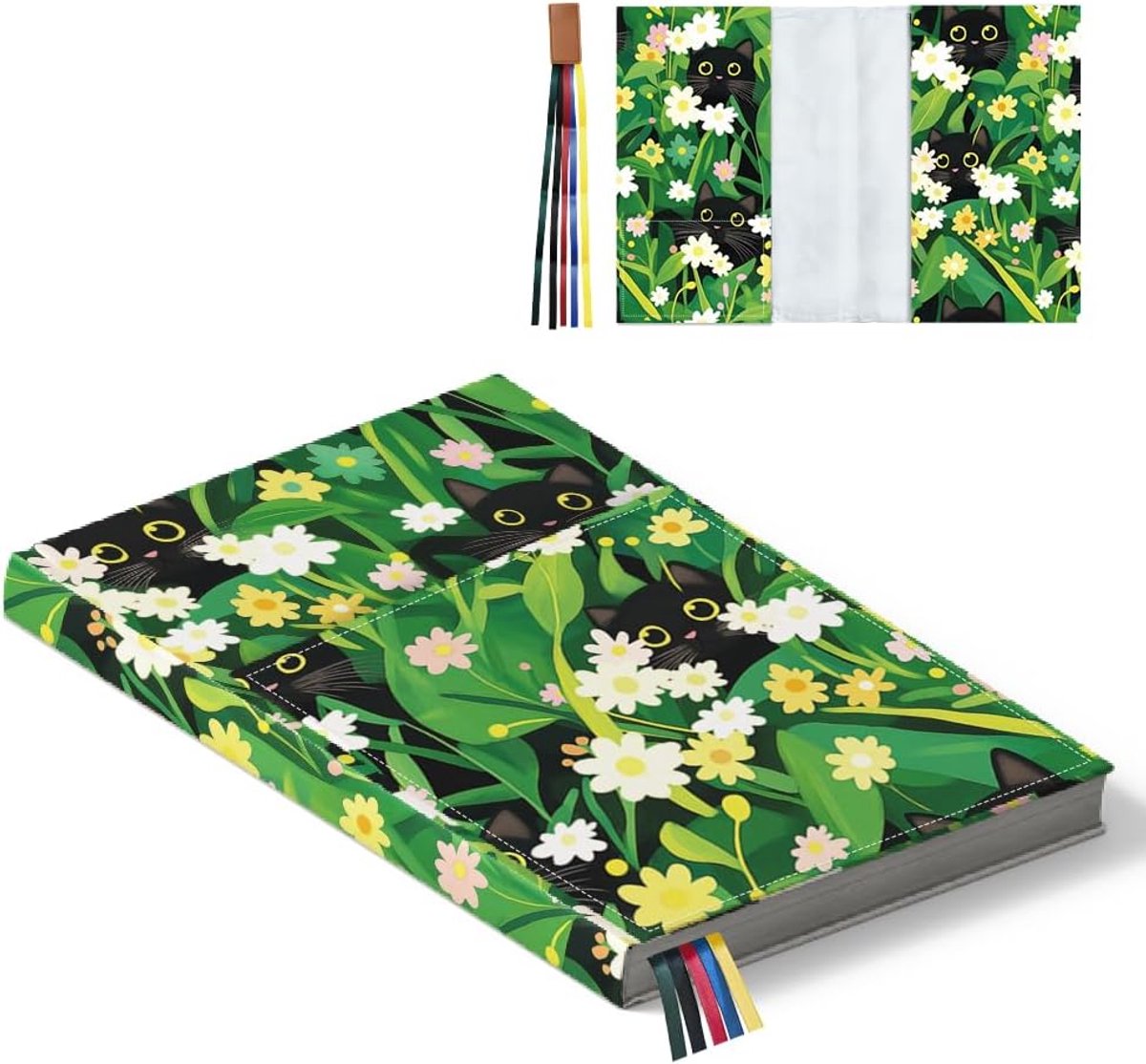 Dailygoods- Boekomslaghoes Verstelbaar - Boek Hoes - Beschermhoes voor Paperboeken - Hardcover - Notitieboeken - Schattig Kattenpatroon - Polyester 53