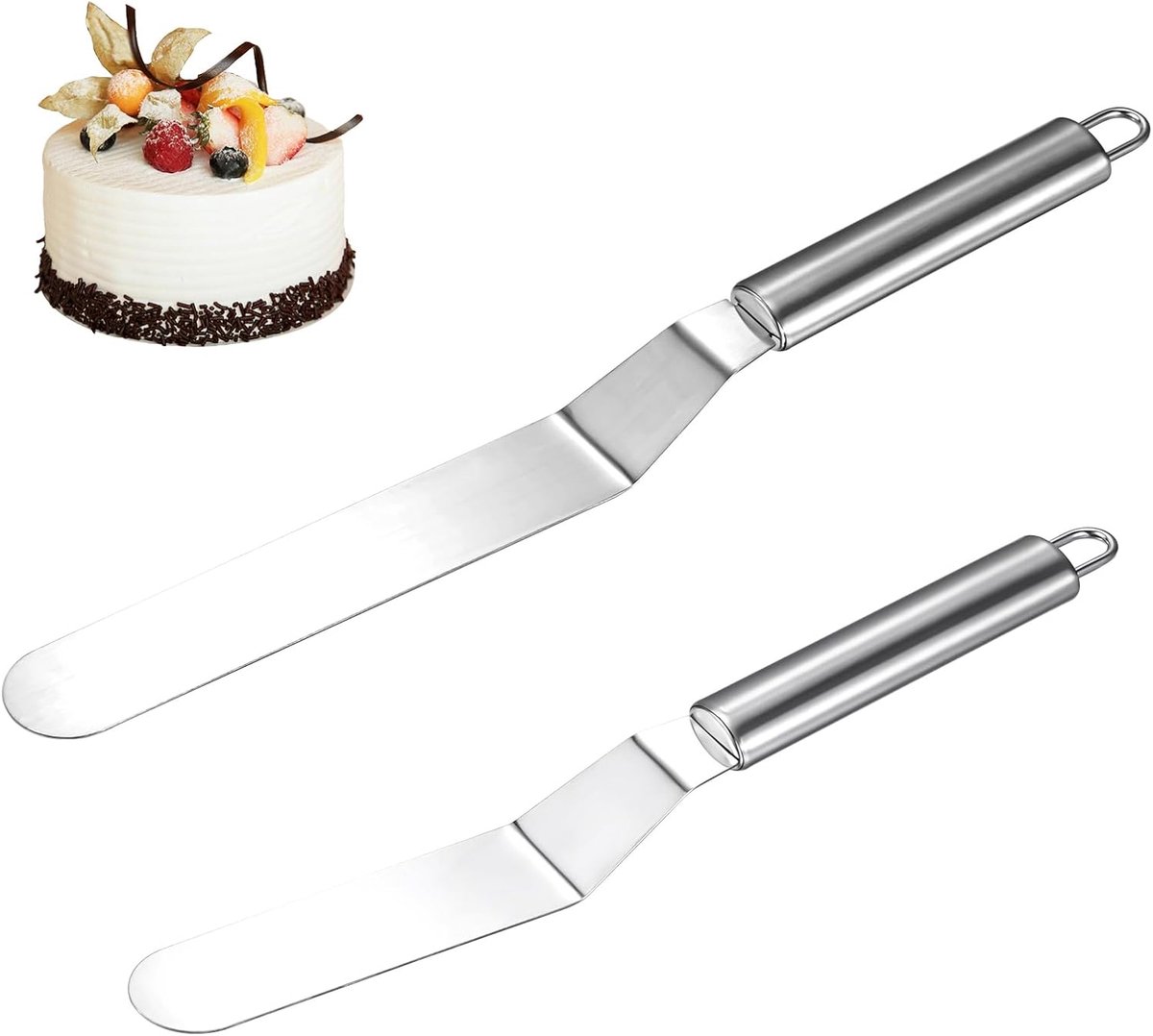 Dailygoods- Taartspatel Set - 2 Stuks - Hoekpalet - Roestvrij Staal - Zilver - 6/8 Inch Afmetingen - Gebogen Greep - Taartmes