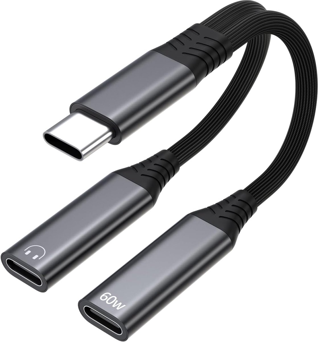 60W USB C splitter 1 naar 2 verdeler dubbele stekker hoofdtelefoon adapter opladen