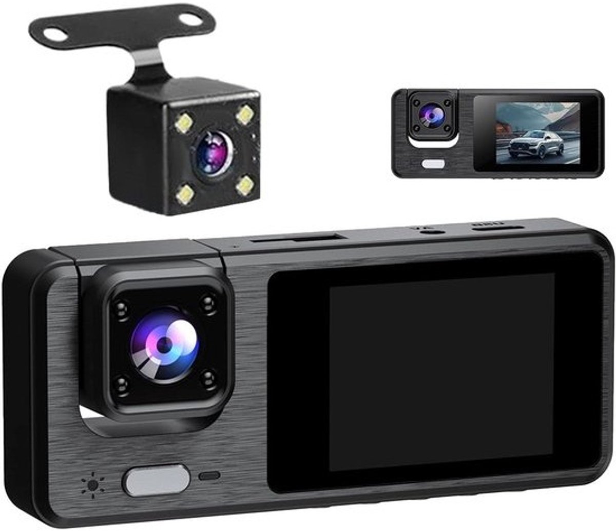 Dashboardcamera - Achteruitrijcamera Recorder - Verkeersveiligheid Verbeteren - 3-Kanaals Dekking - 3 inch Scherm - Zwart