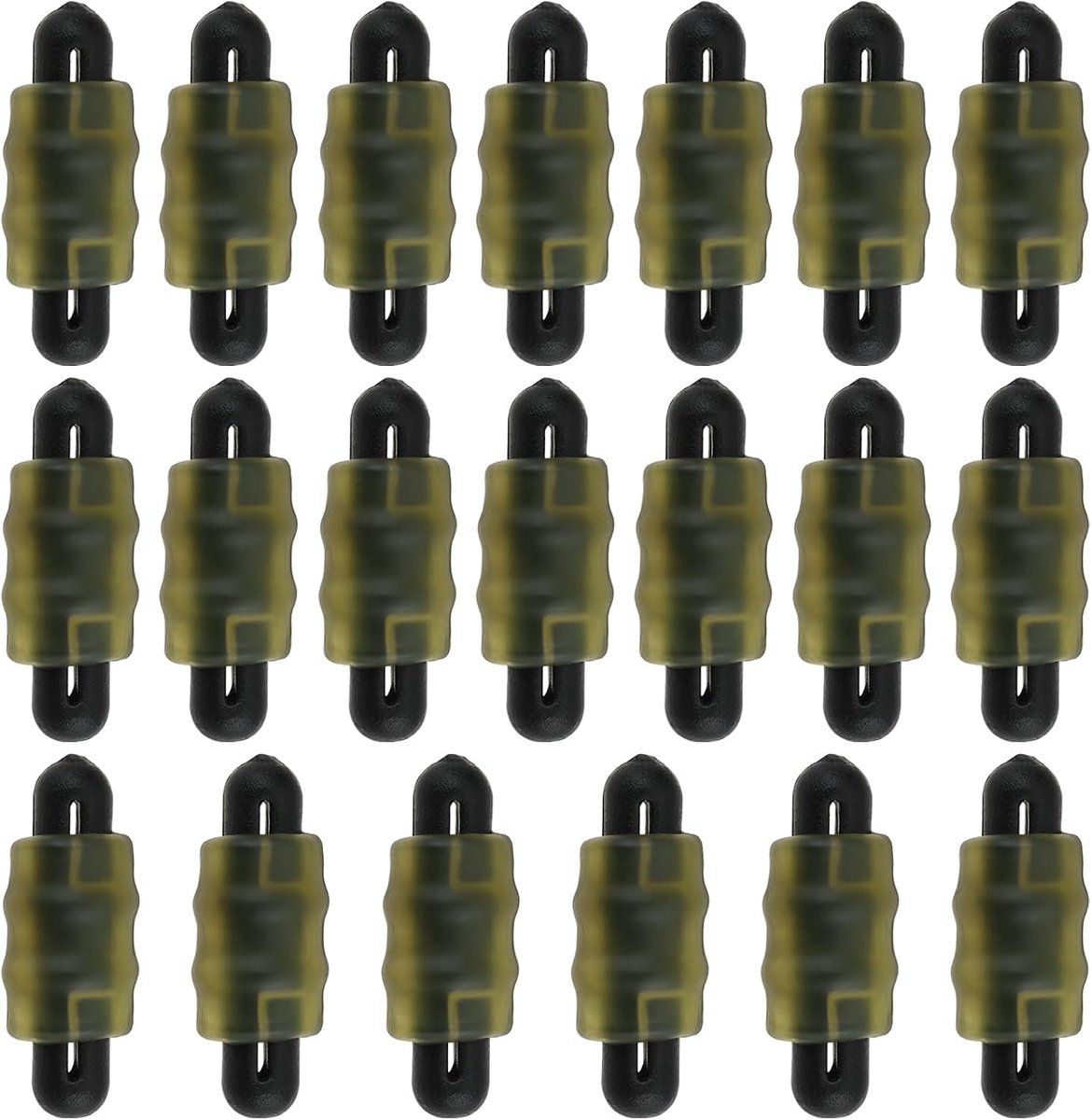 Dailygoods- Stopkralen 20St - Snelwisselende Stopkralen - Donkergroen - 13x5mm - Kunststof/Rubber - Voor Inline Feeder Rigs - Vissersaccessoires