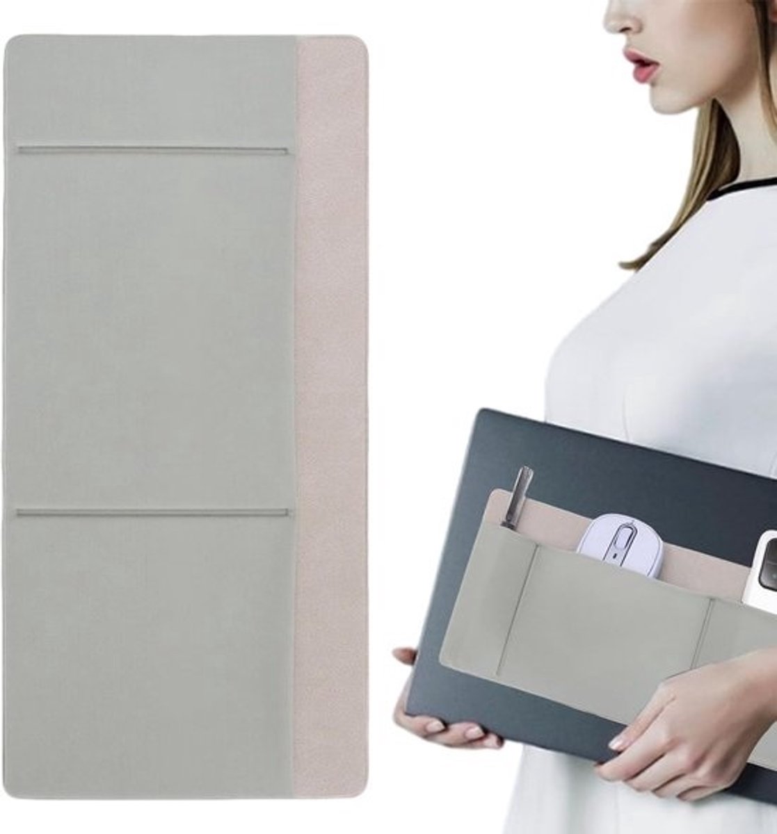 Harde schijf tas - Opberg organizer - Mobiel werken - Zelfklevende houder - 27 x 13 cm - Grijs